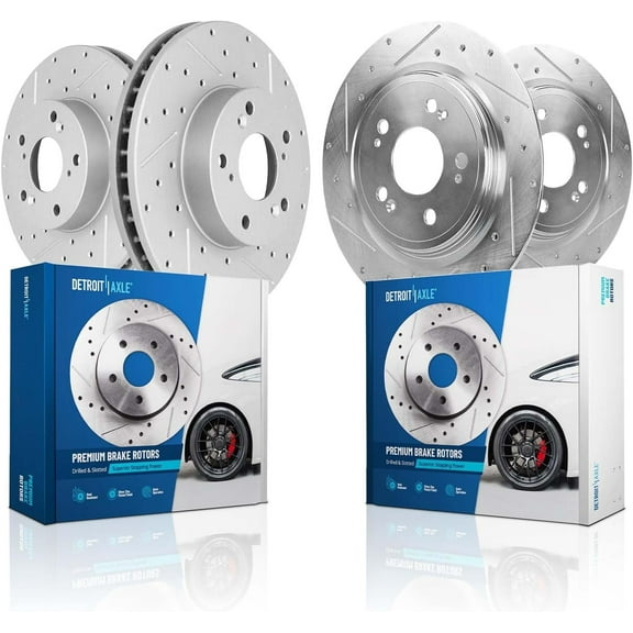 Detroit Axle - Brake Rotors for Acura 2014-2020 RLX, Drilled and Slotted Disc Brake Rotors 2015 2016 2017 2018 2019 Replacement : 12.28" inch Front and 12.20" inch Rear Rotor