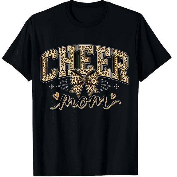 KeHetSoft Women's Leopard Bow Cheer Mom Cotton Graphic T-Shirt