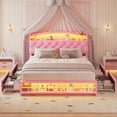 thumbnail image 5 of Afuhokles Queen Size Bed Frame with LED Lights and 4 Drawers, Velvet Upholstered Platform Bed, Headboard with Charging Station, Pink, 5 of 8