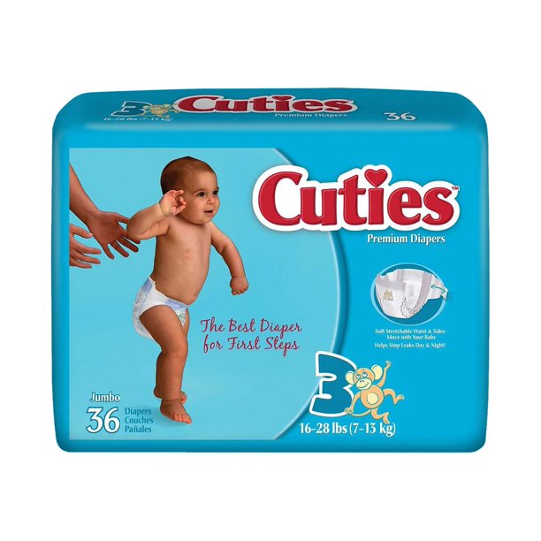 Cuties Baby Diapers, Size 3, 36 Diapers