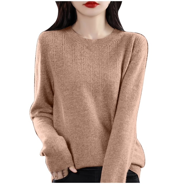 cfhntfmh Chandails pour Femmes 2024 Automne Hiver Col Rond Tops Ajustés Décontractés Chandail à Manches Longues Base Ample