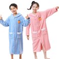 thumbnail image 4 of WOLLED 6-12Y Kids Boys Girls Flannel Robe Toddler Hooded Sleepwear Teen Rabbit Cape Bath Towel Bathrobe Thickened Soft Cute Coral Velvet Bath Towel, 4 of 9