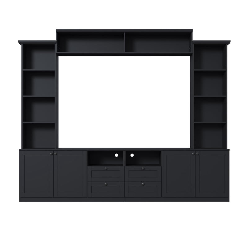 Farmhouse Entertainment Center Wall Unit with Drawers & Adjustable Shelves, TV Stand Media Console with Bridge for TVs Up to 70"