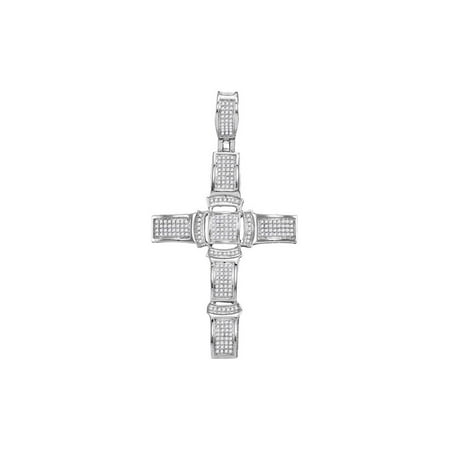 10kt White Gold Mens Round Diamond Segmented Christian Cross Charm Pendant 1/2 Cttw