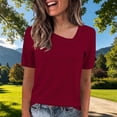 thumbnail image 2 of TEAJOPSUU Womens Summer Tops Short Sleeve Asymmetrical Neck T Shirts Casual Solid Color Pullover Blouses for Everyday Vacation Burgundy, 2 of 5