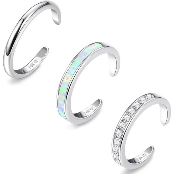 Jstyle 3PCS 14K Gold Filled Toe Rings for Women Adjustable Silver Gold Toe Ring Set Cute Opal CZ Daisy Flower Toe Rings Open Band Hawaiian Beach Summer Foot Jewelry for Women