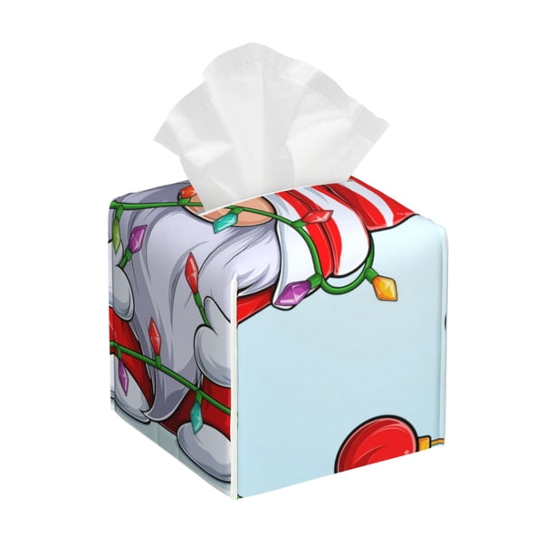 Balery Funny Christmas Gnome Porta Pañuelos de Cuero con Estampado – Funda Moderna Cuadrada para Caja de Pañuelos, Dispensador 5x5x5''