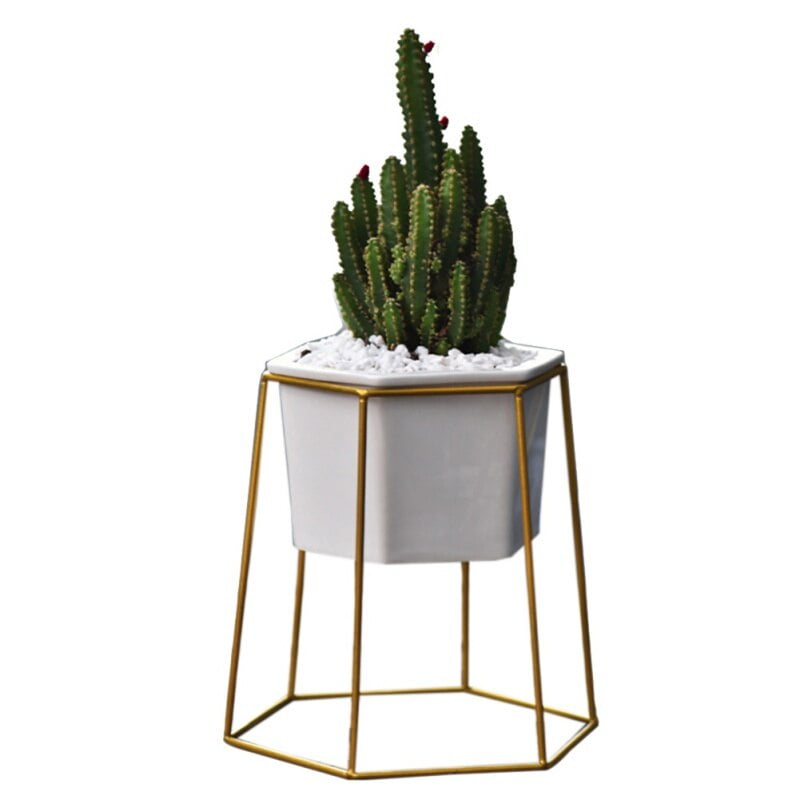 Flower Pots Nordic Minimalist Geometry Gold Iron Ceramic