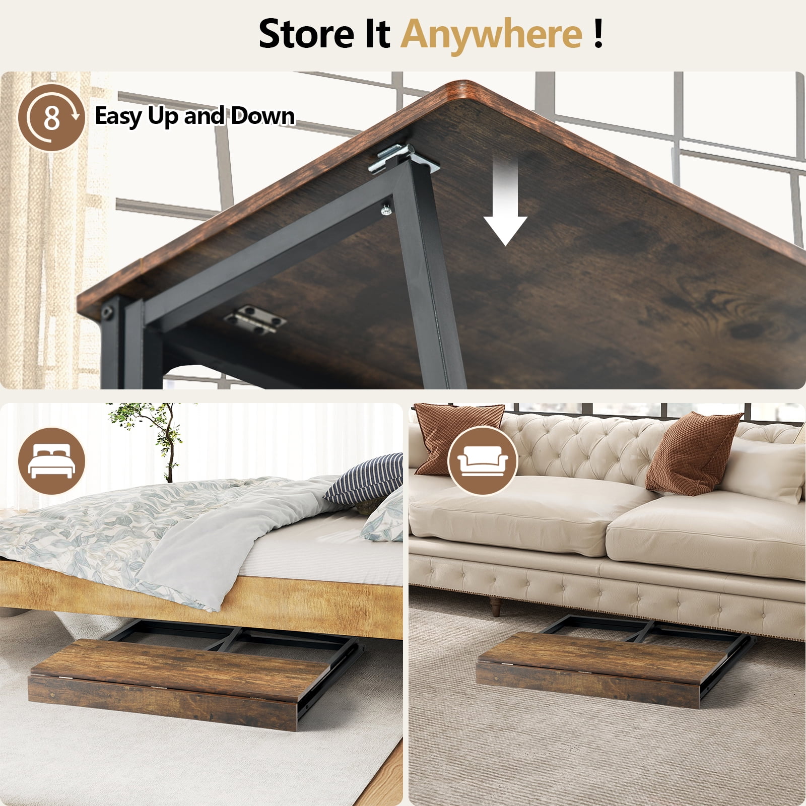 Homy Casa Folding Table, Portable Space-Saving Desk for Home, Apartment, Events, Vintage
