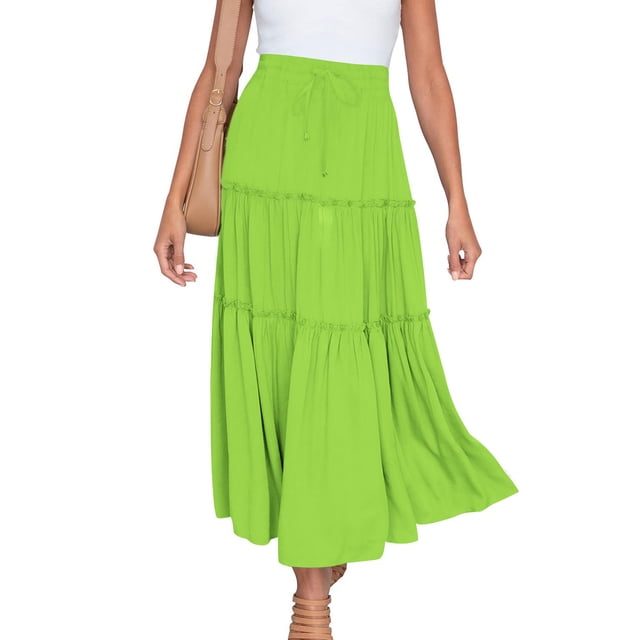 Fashion Women Solid Casual Ruched Ruffles Elastic Waist Skirt, Beach Style Solid Color Drawstring Waist Half Skirt, Comfortable and Stylish Ruffled Design, Lightweight Summer Wear