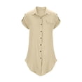 thumbnail image 2 of Cethrio Girls Shirt Dresses Size 10-12, Short Sleeve Casual Lapel Collar Mid-length Kids Summer Dresses Beige, 2 of 8