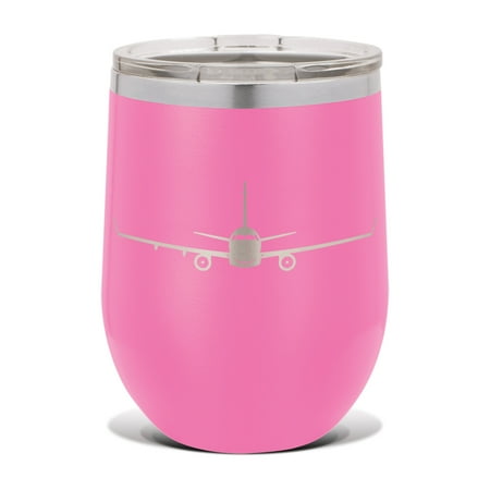 

E175 E-Jet Wine Tumbler 12 oz - Laser Engraved - Polar Camel - Stainess Steel - Vacuum Insulated - Double Walled - Wine Glass - Stemless - Drinkware Clear Lid - e-175 airliner - Pink