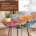 thumbnail image 5 of Round Table Cover 55-60 Inch Pink Yellow Spring Floral Waterproof Reusable Table Cloth Round Fitted Vinyl Tablecloth with Elastic Edged for Parties Outdoors, Summer Flowers Dragonfly Watercolor, 5 of 9