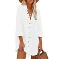 thumbnail image 2 of MSJUHEG Long Sleeve Shirts For Women Hoodies For Women Women Long Sleeve V Neck Pocket Shirt Tunic Top Casual Blouse Button Down Shirts For Women White S, 2 of 5