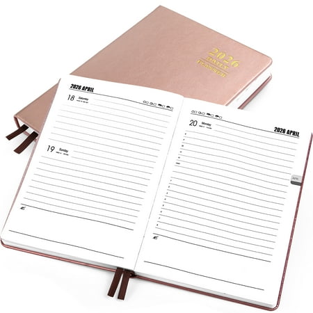 Naler 2026 Daily Hourly Planner 5.7"x 8.3" - One Page a Day (12 Month),Hardcover A5 Weekly Monthly Diary Planner Agenda Notebook,Rose Glod