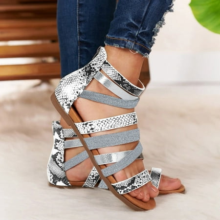 

〖Yilirongyumm〗 White 42 Sandals Women Sandals Flat-Heel Sandals Women s Fashion Buckle Shoes For Women Shoes Summer Strap Women s Sandals