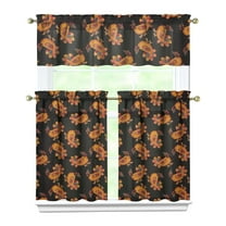 Fall Kitchen Curtains 36 Inch Short - 3 Panel Set, Autumn Harvest Print, Rod Pocket Window Treatment for Thanksgiving, Farmhouse, Cafe, Living Room - Machine Washable