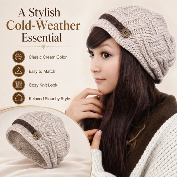 Women’s Slouchy Knit Beanie Hat, Cable Knit Winter Hat for Cold Weather, Snow, Ski and Everyday Wear, TIKA