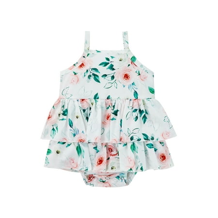 

Calsunbaby Infants Baby Girl Summer Sleeveless Jumpsuit Newborn Thin Spaghetti Straps Floral Print Ruffles Romper Bodysuit
