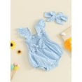 thumbnail image 5 of Newborn Baby Girl Summer Clothes Fly Sleeve Plaid Print Ruffle Jumpsuit with Headband 2Pcs Cute Outfit Set, 5 of 8