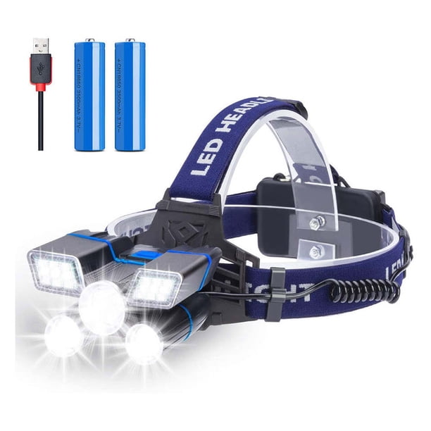 Lámpara de cabeza. Linterna frontal LED recargable por USB. Linterna de cabeza ultrabrillante. Faros delanteros para adultos, camping, actividades al aire libre y trabajo con casco. Faro con zoom