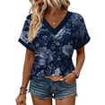 thumbnail image 5 of Roncen Tops for Women Short Sleeve Shirts V Neck Split Hem Basic Tee Pullover Blouse, 5 of 6