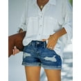thumbnail image 3 of ONLYSHE Women's Juniors Stretchy Mid Rise Denim Jeans Frayed Hem Light Blue S, 3 of 6