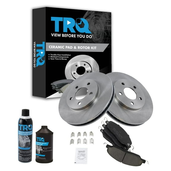 TRQ Rotor & Brake Pad Ceramic Front Kit w/Chemicals for Ford Mustang BKA17679