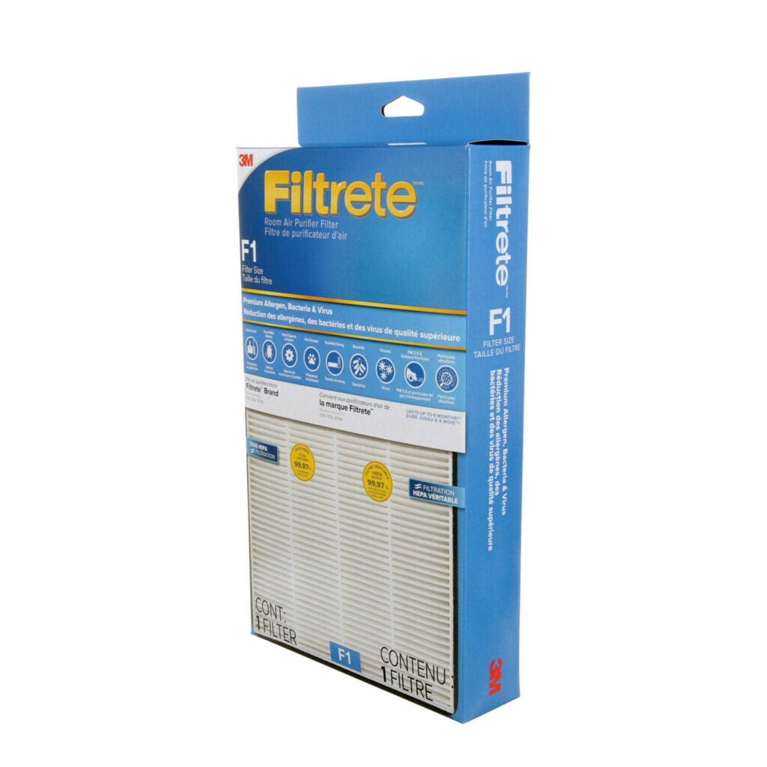 Filtre HEPA véritable Filtrete(MC) avec protection de qualité supérieure contre les allergènes, les bactéries et les virus, FAPF-CA-F1-PBV, V, F1, 1/paquet