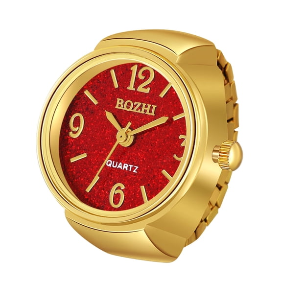 Avaner Men Women Elastic Band Finger Watch: Glitter Round Simple Dial Quartz Ring Stretch Strap Watches for Mother's Day