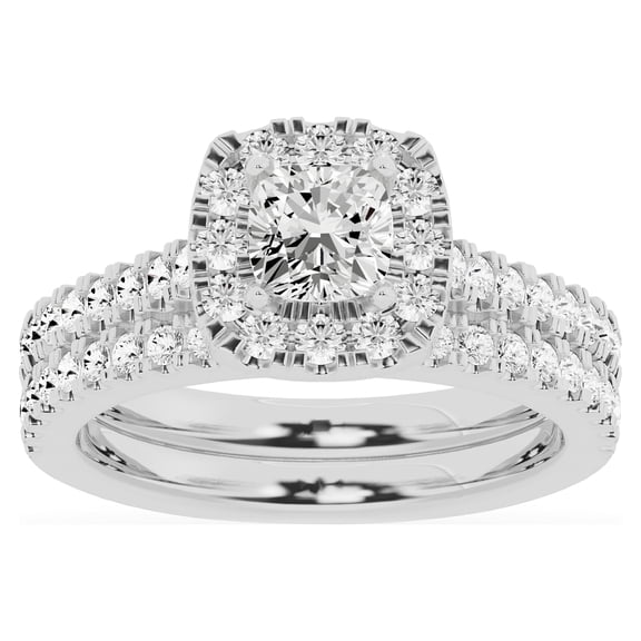 Unique Moments 1.50 Ct Lab Grown Cushion Halo Diamond Engagement Matching Wedding Ring Set 10K White Gold
