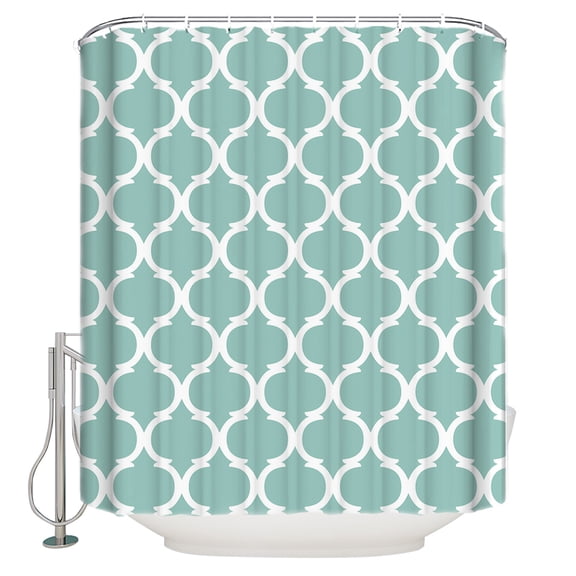 Turquoise Morocco Shower Curtain, 66" x 72", Trellis Cyan Geometric Abstract Waterproof Bathroom Curtain Washable Shower Curtain Set with 12 Hooks