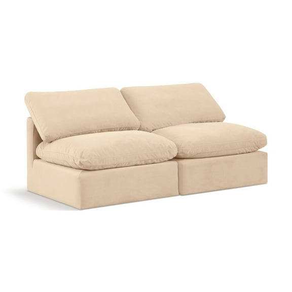 Meridian Furniture Indulge 70" Contemporary Velvet Modular Sofa in Beige