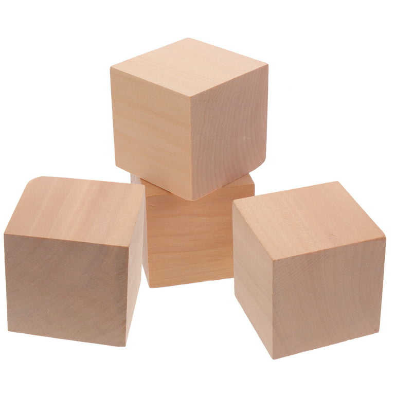 4 pcs Unfinished Wood Blocks Blank Wooden Cubes Wooden Square Blocks for  Crafts