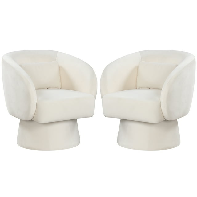 Gymax Lot de 2 Fauteuils d'Appoint Pivotants avec Dossier, Coussin Lombaire Amovible, Fonction de Rotation à 360 Degrés, Beige