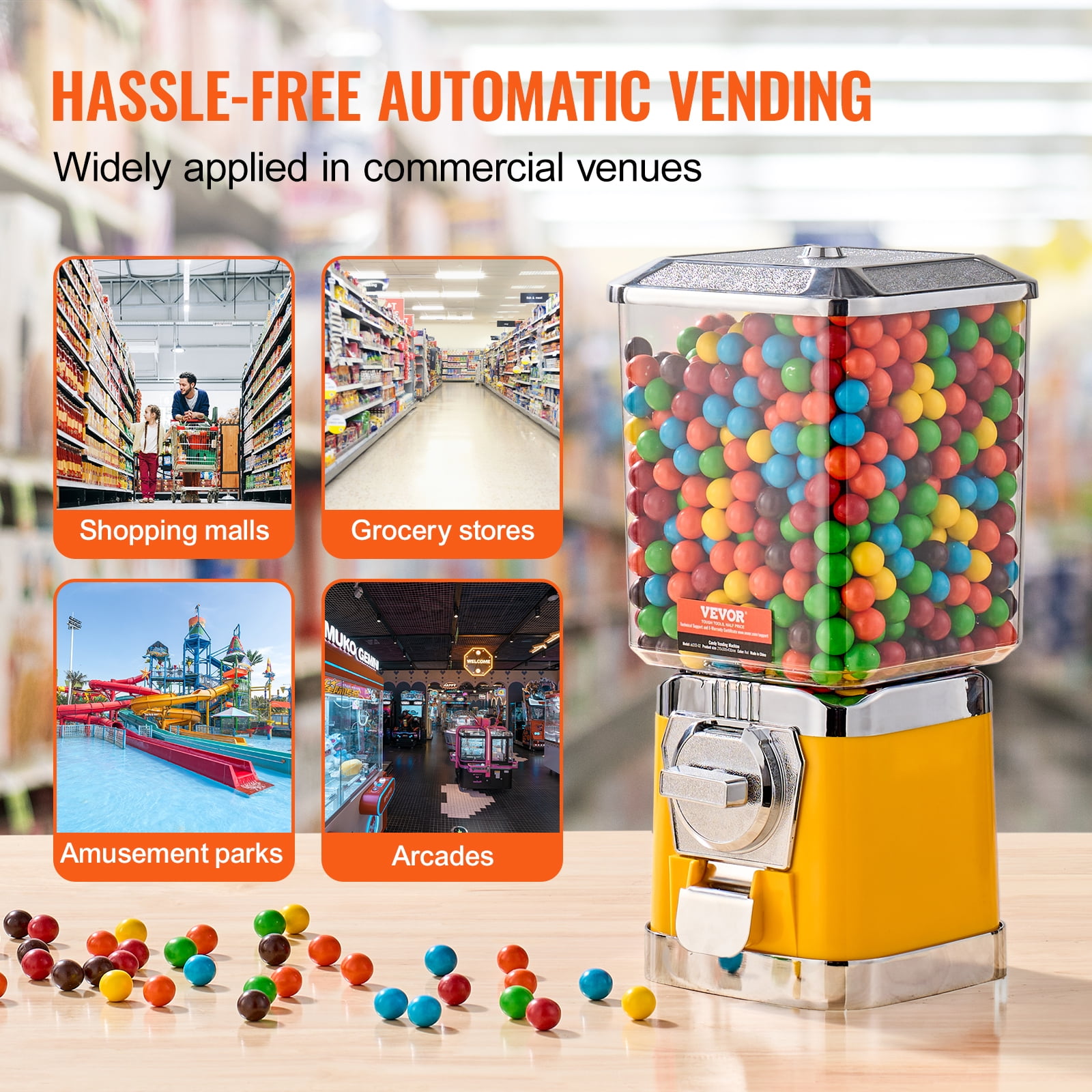 VEVOR Gumball Machine for Kids, 17"H Home Candy Vending Machine, PC Gumball Dispenser, Bubble Gum Machine for Game Stores, Coin Operated Gumball Bank