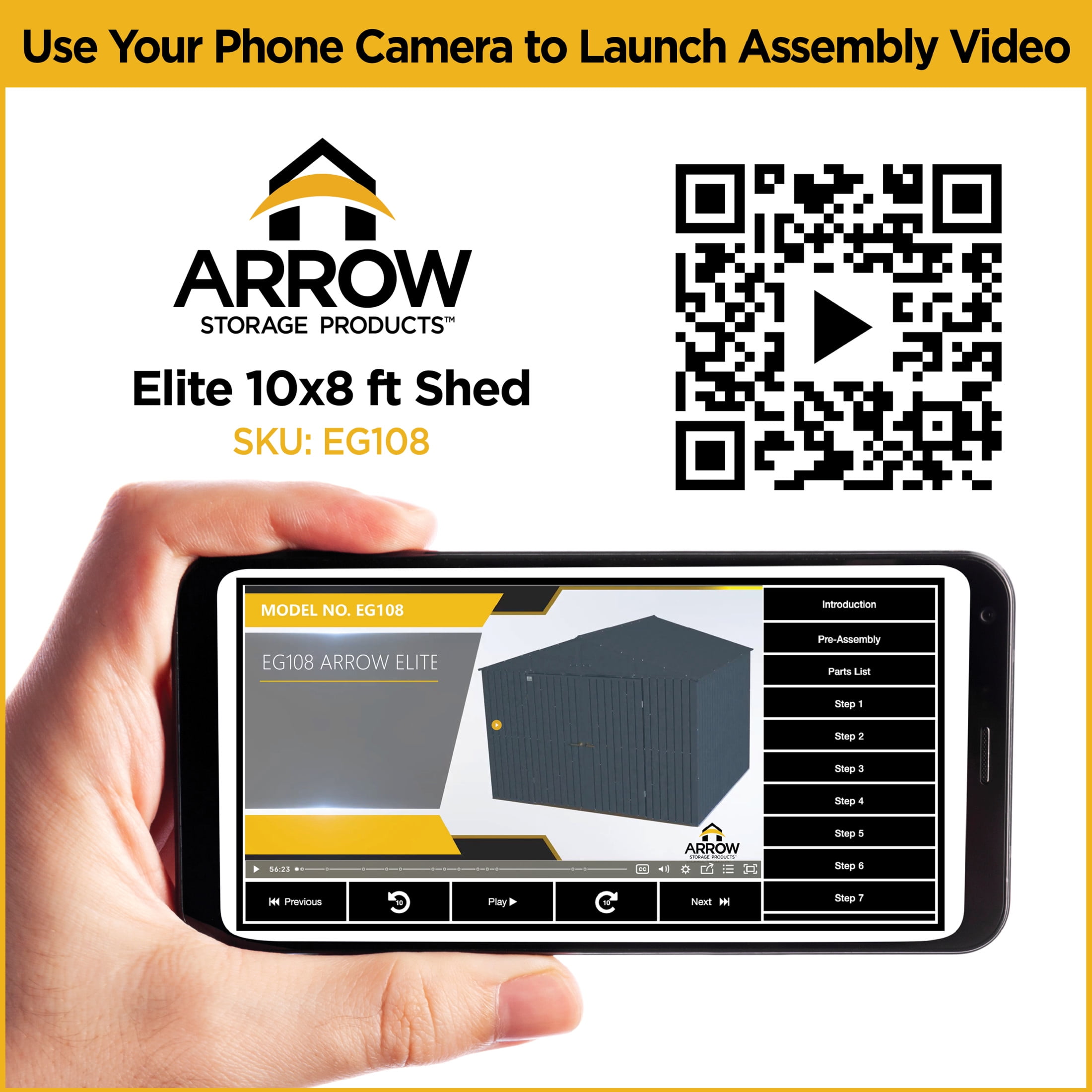 Arrow Elite 10 x 8 x 8 ft Anthracite Steel Storage Shed
