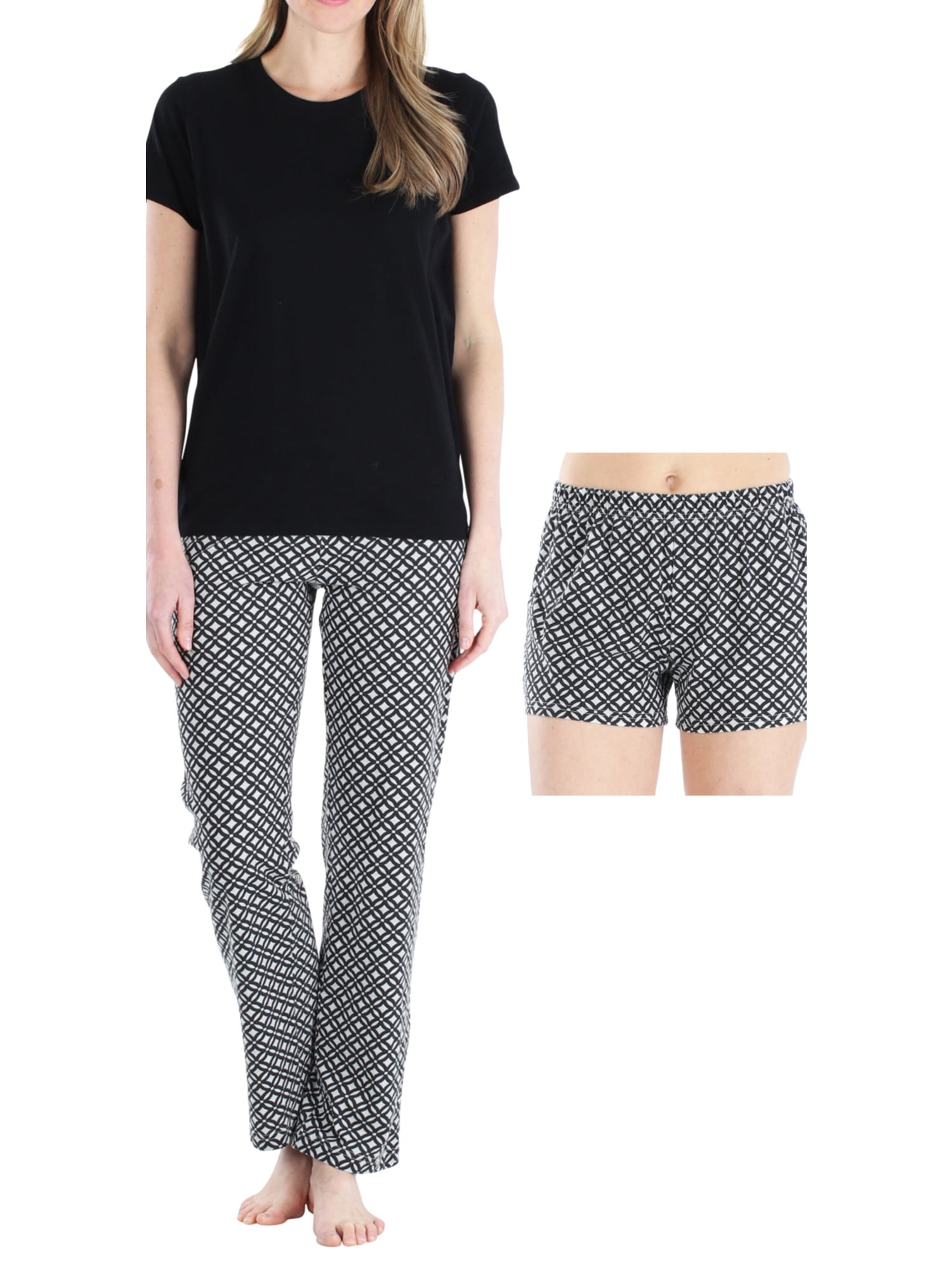 Frankie & Johnny Women's 3 Piece Knit Pajama Set Top, Pant and Short