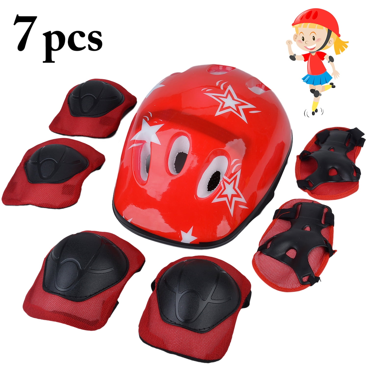 7PCS Kids Protective Gear Adjustable Skating Helmet with Knee Pads