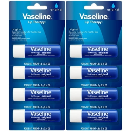 Vaseline Lip Therapy Original, Fast-Acting Lip Moisturizer For Very Dry Lips, Lip Balm Stick, 0.16 Oz Ea (Pack of 8)