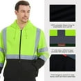 thumbnail image 4 of ProtectX High Visibility Safety Sweatshirt for Women Men, Class 3 Hi Vis Hoodie with large Pocket, Hooded Full-Zip Reflective Sweatshirt for Work & Construction, Green, X Large, 4 of 6