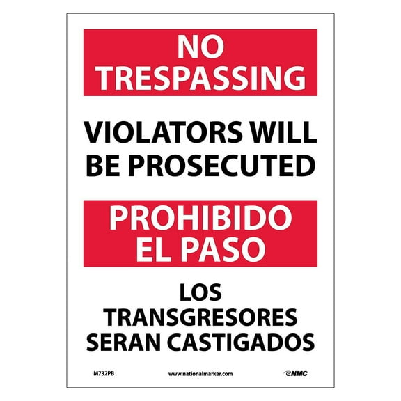 National Marker Information Labels; No Trespassing Violators Will Be Prosecuted Bilingual 14X10