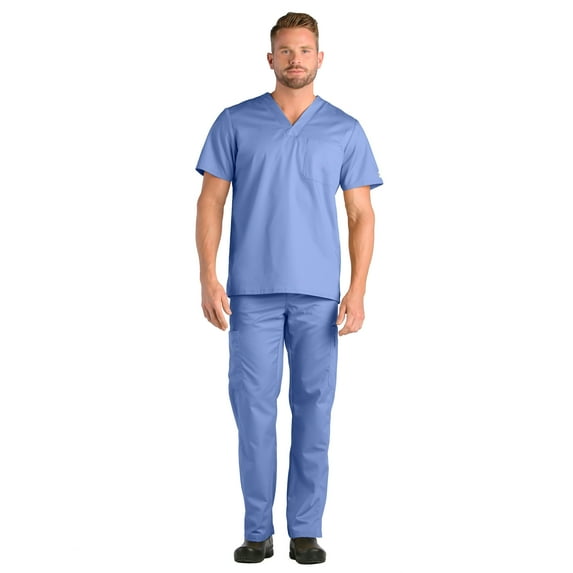 Maevn EON Men's One Chest Pocket V-Nect Top & Men's Half Elastic 8-Pocket Cargo Scrub Pant Set