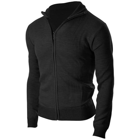 Enimay Men's sophisticated Zip Up Slim Fit Long Sleeve Turtleneck Cardigan Sweater Black - 17 Size L