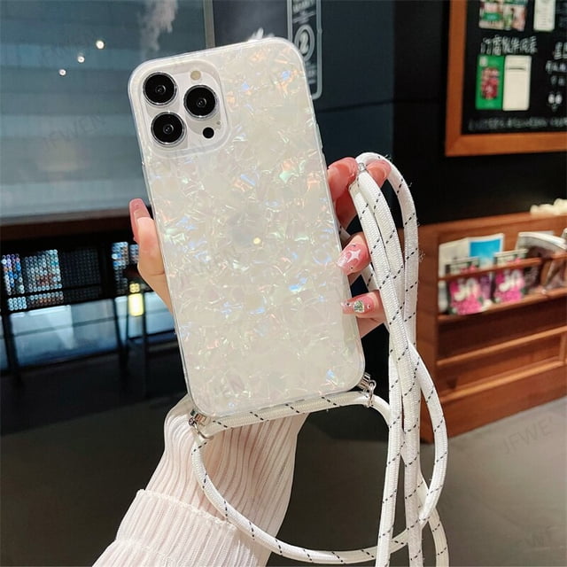 Funda de teléfono con cordón cruzado, carcasa trasera de PC dura con purpurina de mármol para iphone 14, 12, 13, Mini, 11 Pro Max, XS, X, XR, 7, 8 Plus, SE, 2, 3 Fivean unisex