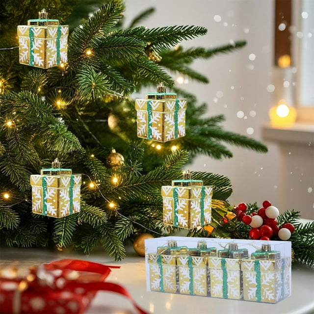 Adornos navideños, adornos navideños, regalos navideños, caja de regalo navideña, colgante decorativo para árbol de Navidad, colgante de plástico, pequeño regalo tb ox
