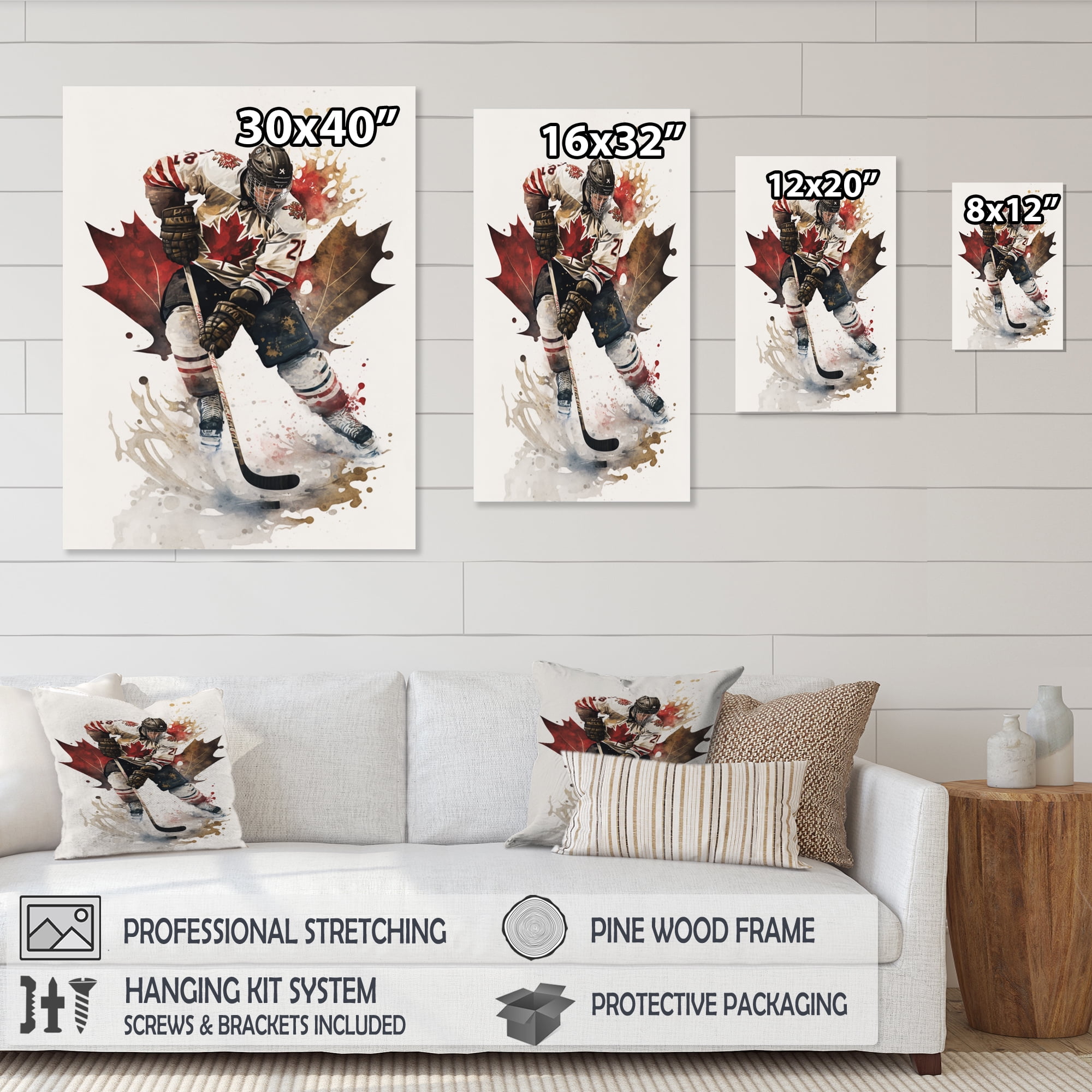 Designart Canadian Hockey Player In Action III Canvas Wall Art