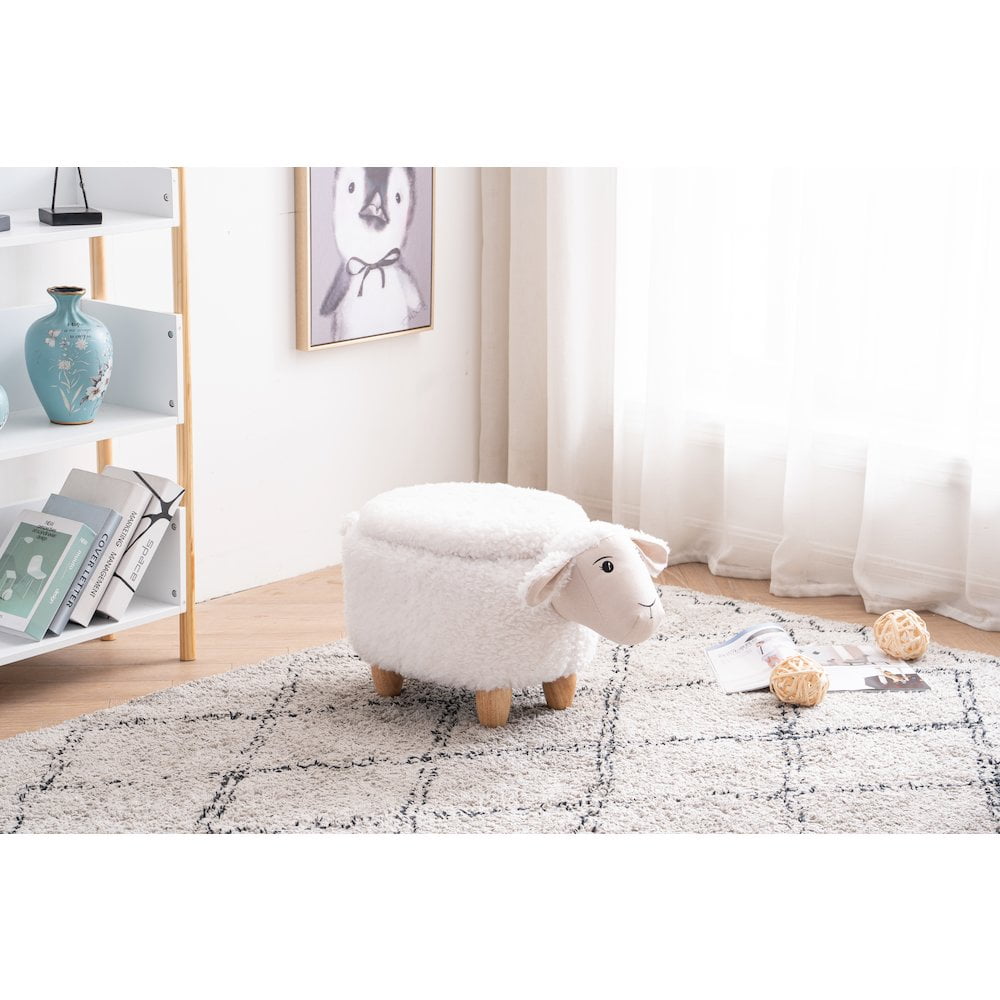 Home 2 Office Shiloh The Sheep Fabric Storage Ottoman/Stool in White/Natural
