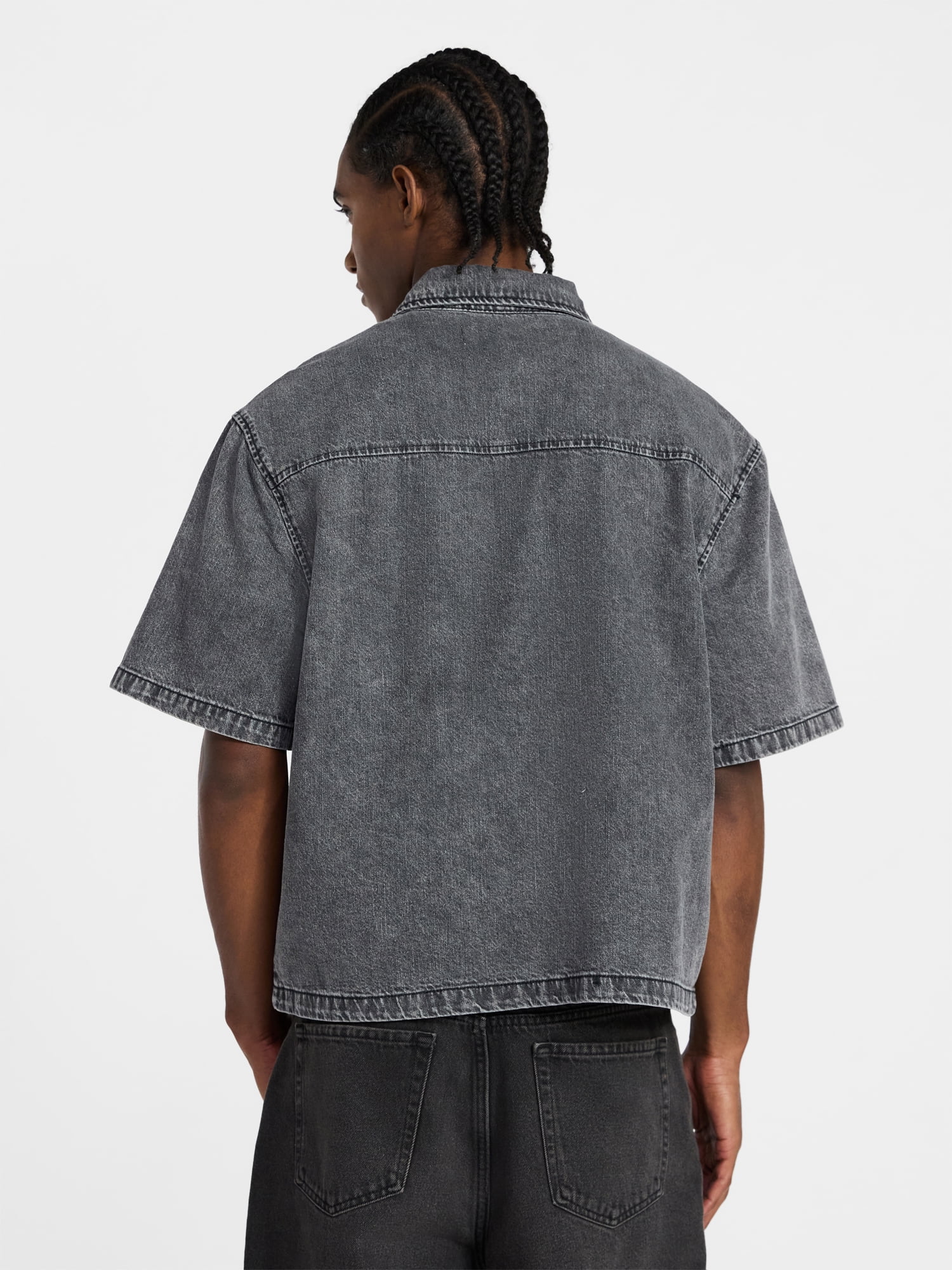 No Boundaries Denim Boxy Fit Shirt with Short Sleeves, Men's XS-4XLT