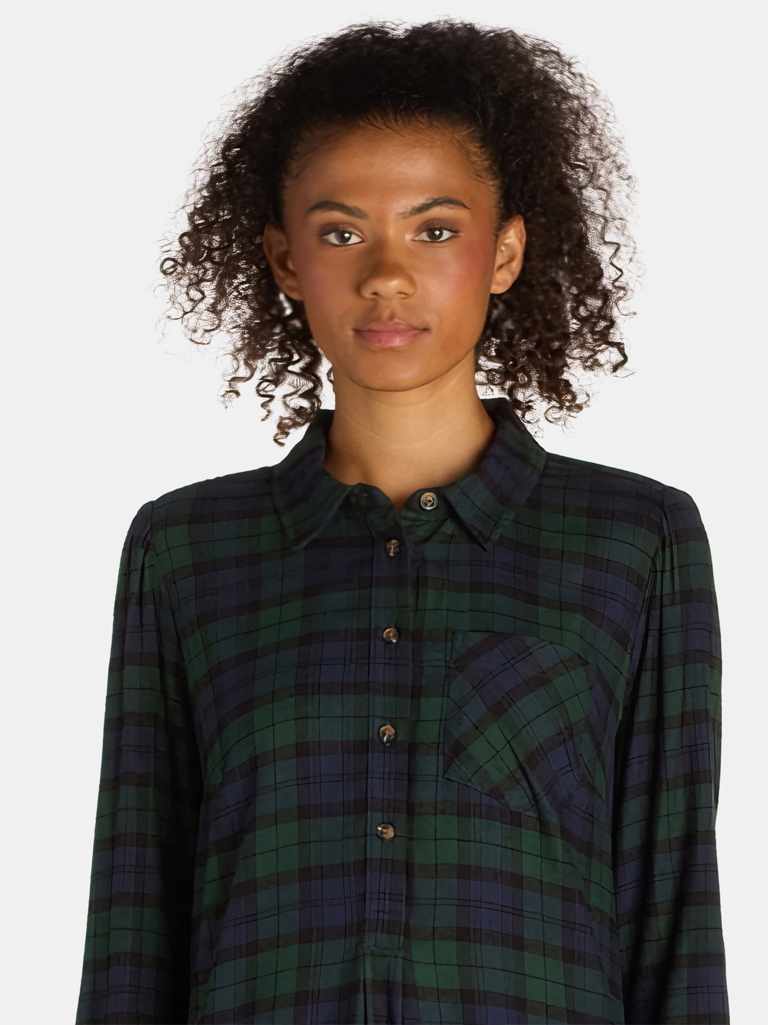 Time and Tru Plaid Mini Dress - Long-Sleeves - Walmart.com